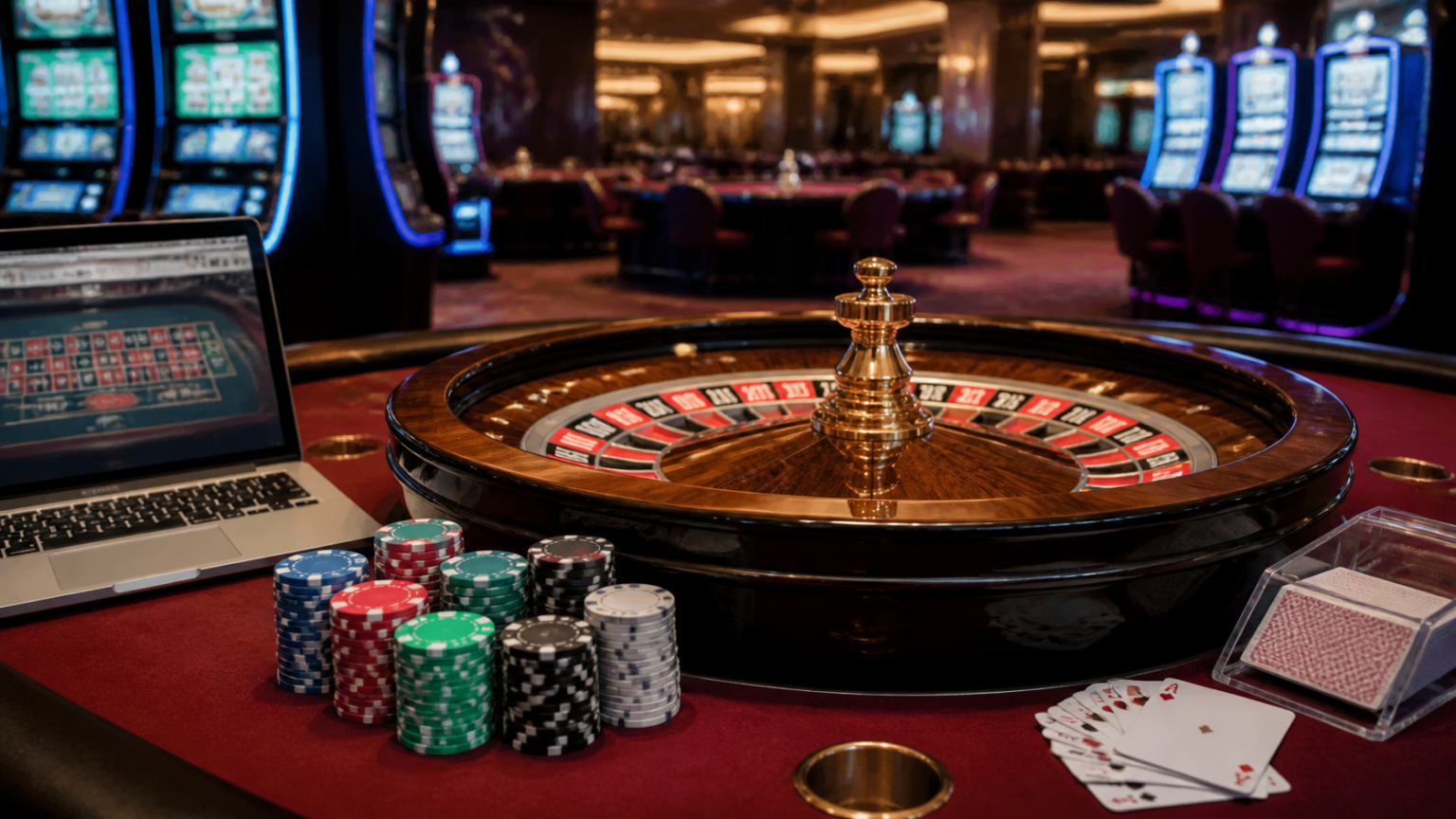Casino non aams: guida pratica per orientarsi con criterio Immagine di una postazione con slot, fiches e roulette per casino non aams