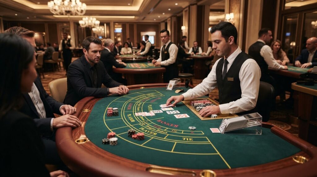 Khám Phá Baccarat Trực Tuyến: Quy Tắc Và Chiến Thuật Hiệu Quả Bàn chơi baccarat trực tuyến với bài và chip cược chuyên nghiệp