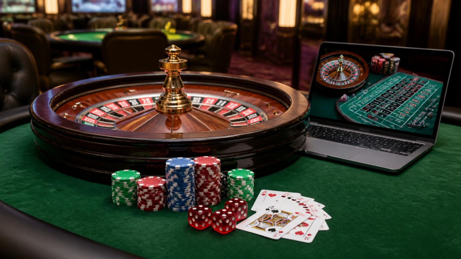 ライブカジノを比較するときに役立つ総合チェックリスト Casino table and laptop representing online casino malaysia
