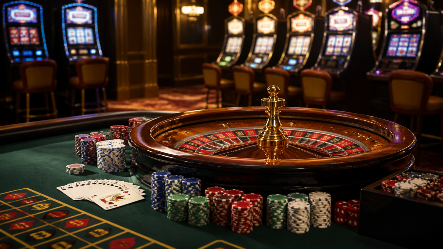 Online Casinos Singapore: A Practical Player Guide Casino gaming table with chips, cards, and roulette wheel