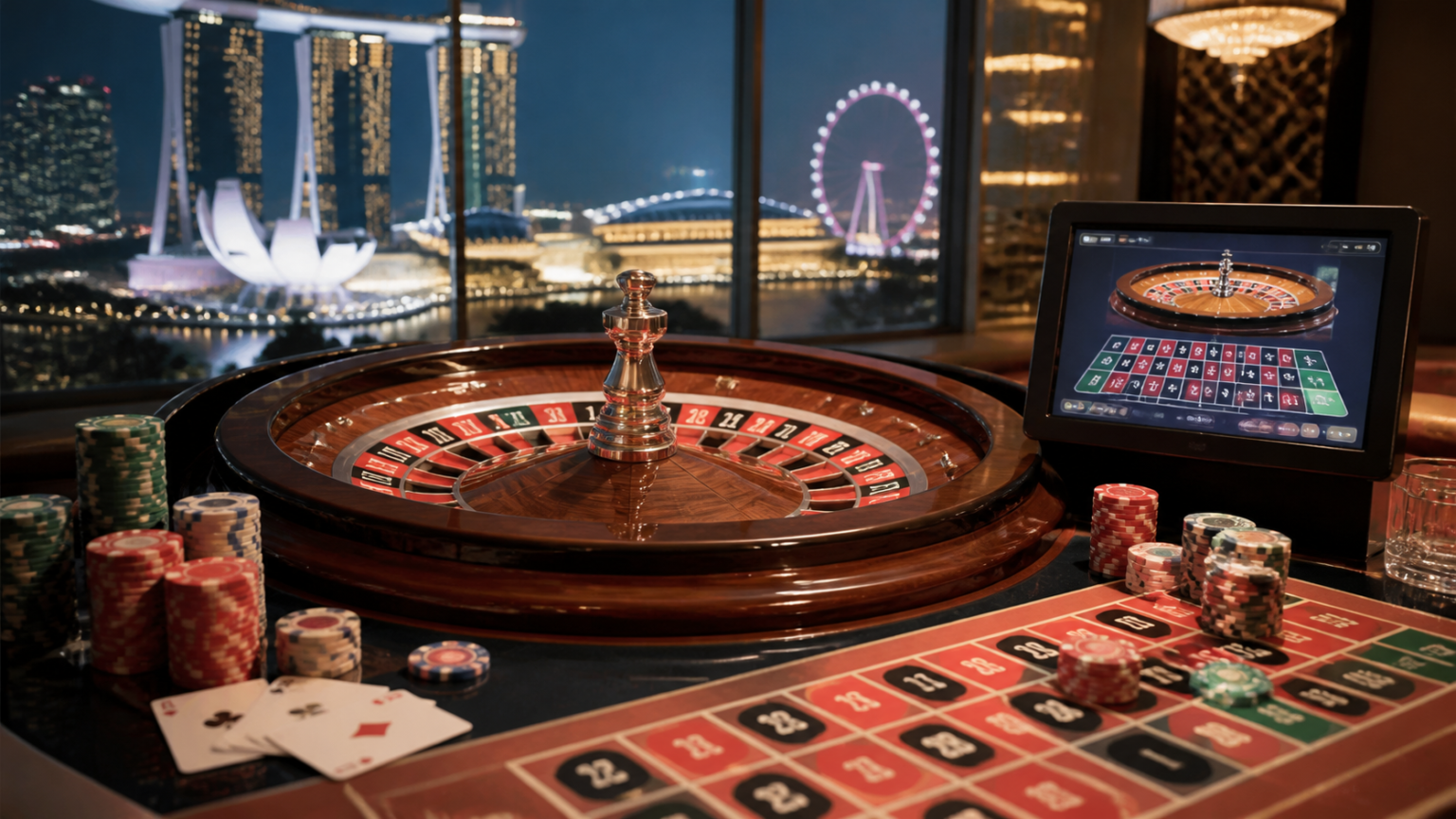 Singapore online casino: What Players Should Know Before Joining Casino roulette table with cards and chips for an online casino topic